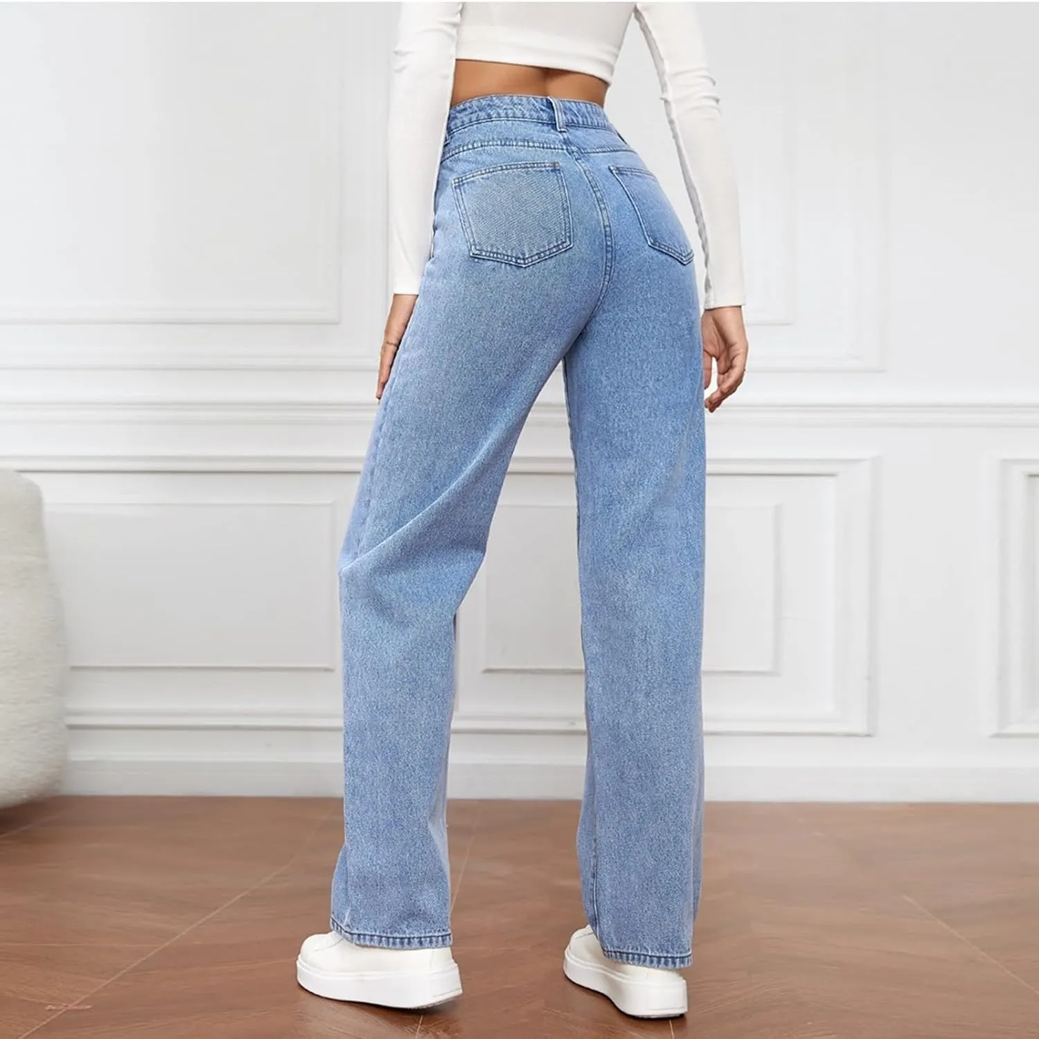 Women's Work Jeans High Waisted Jeans Stretch Trendy Straight Leg Jeans with Pockets