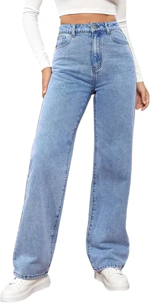 Women's Work Jeans High Waisted Jeans Stretch Trendy Straight Leg Jeans with Pockets