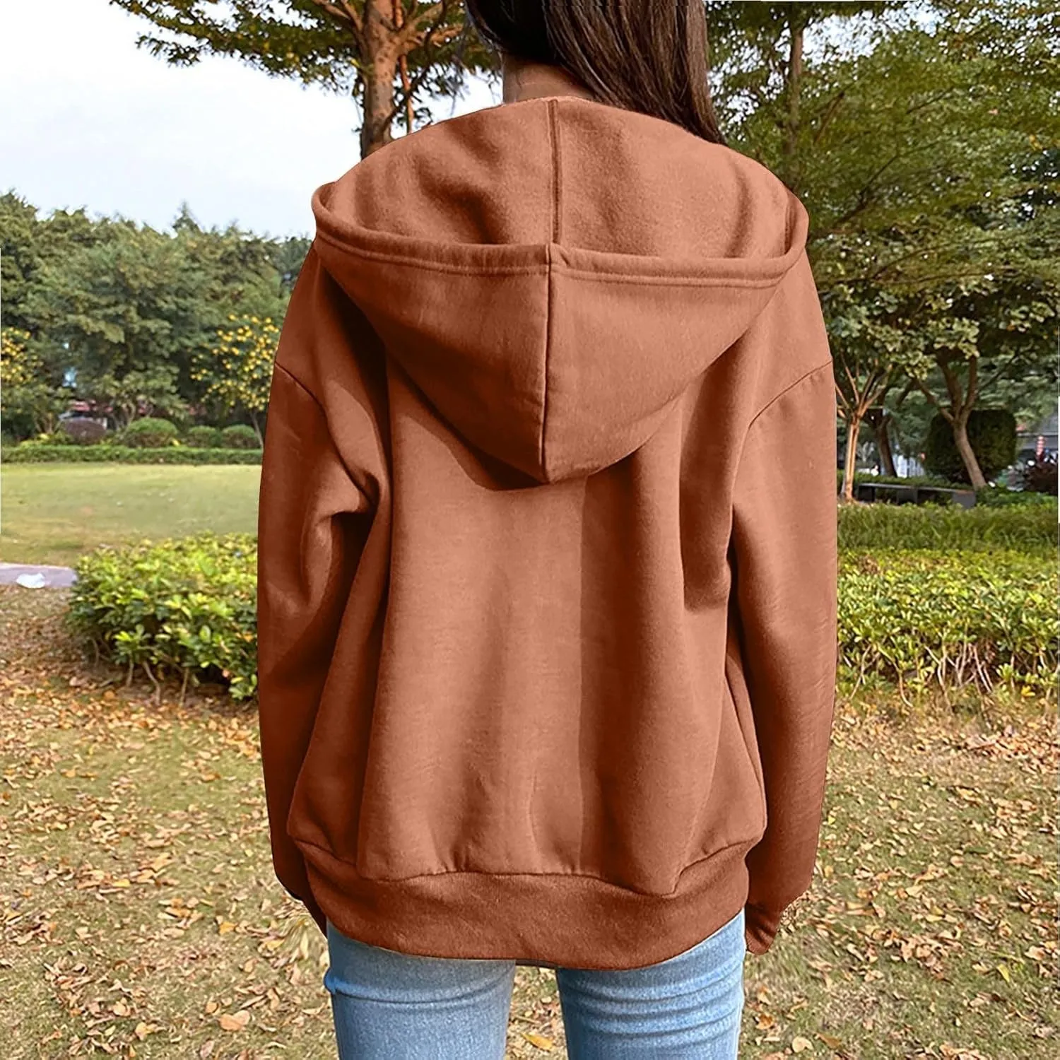 Women's Zip Up Hoodies Casual Fall Fashion Oversized Sweatshirts Y2K Teen Girl Cute Long Sleeve Jackets with Pockets