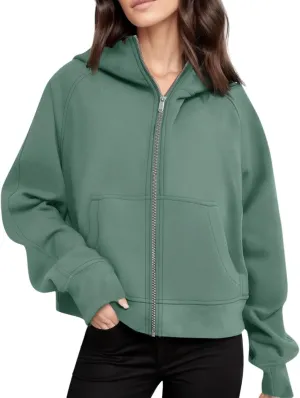 Womens Zip Up Hoodies Cropped Sweatshirts Fleece Jackets Fall Outfits Casual Hooded Tops Winter Clothes