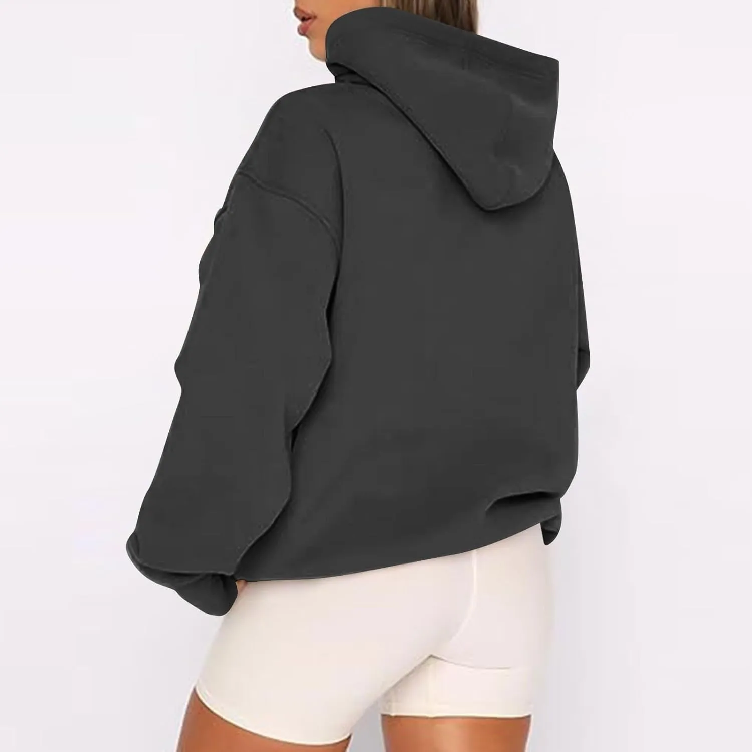 Womens Zip Up Hoodies Oversized Full Zip Up Hoodie Long Sleeve Drawstring Hooded Sweatshirt Fleece Jacket with Pockets