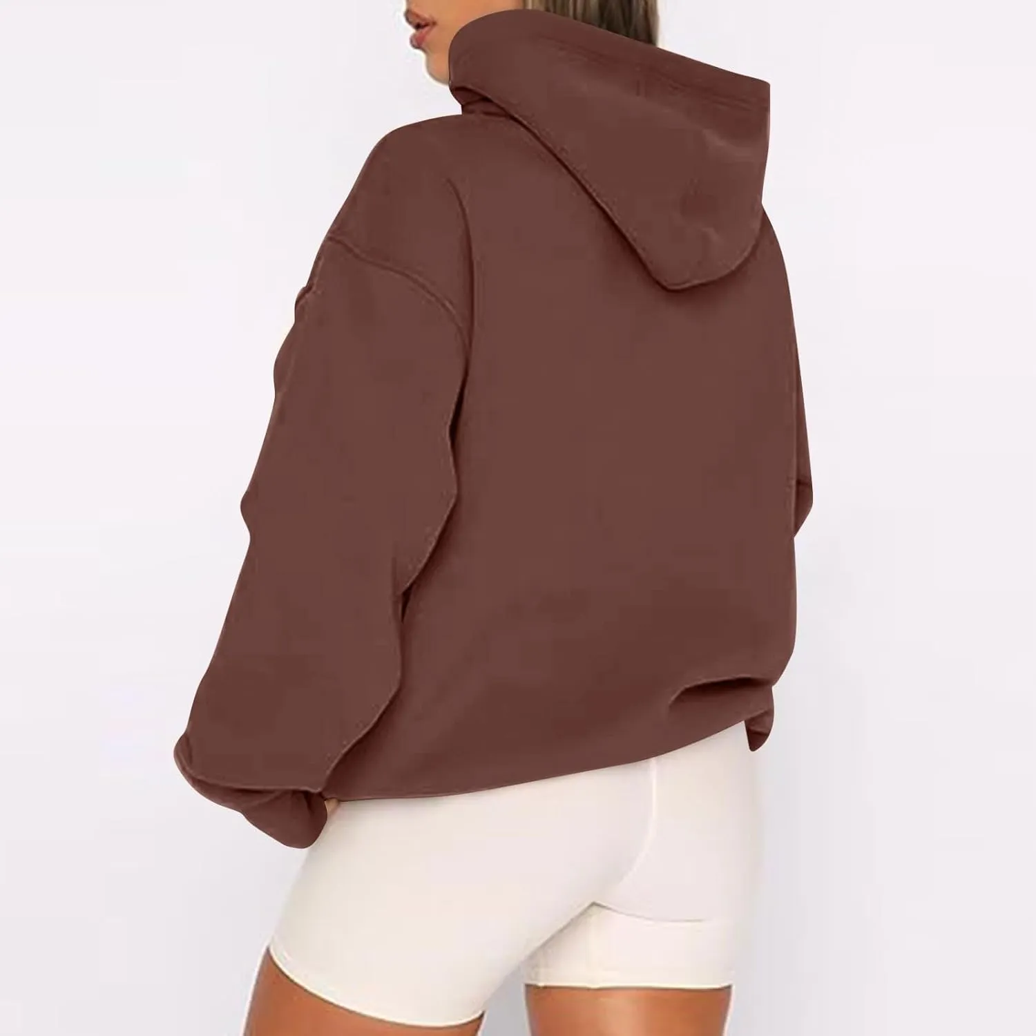 Womens Zip Up Hoodies Oversized Full Zip Up Hoodie Long Sleeve Drawstring Hooded Sweatshirt Fleece Jacket with Pockets