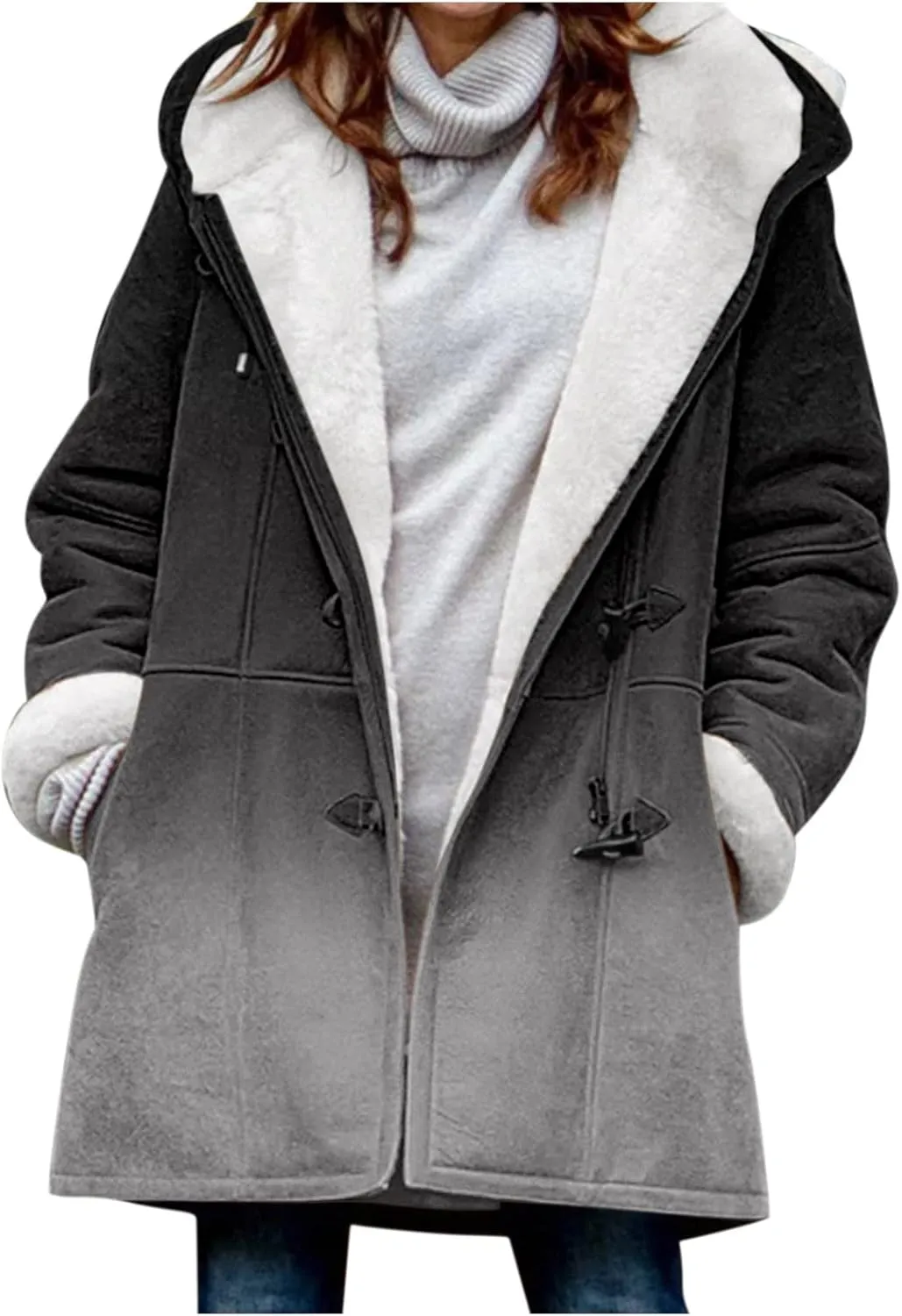XUETON Women's Warm Winter Coat Full Zip Thick Fleece Lined Plush Hooded Jackets Utility Anorak Safari Coat