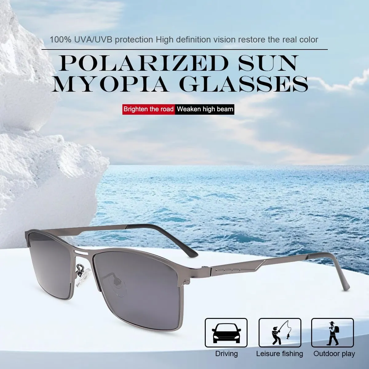 YIMI Polarized Nearsighted Sunglasses Tinted Gray Men Women Myopia Distance Glasses UV Protection Shortsighted Eyeglasses