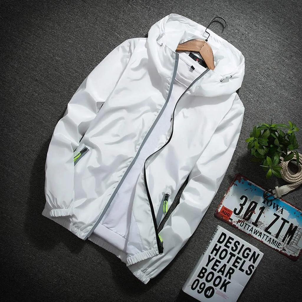Ymosrh Mens Lightweight Rain Jacket Full Zip Hooded Water Resistant Windproof Hiking Fishing Workout Windbreaker, M-7XL