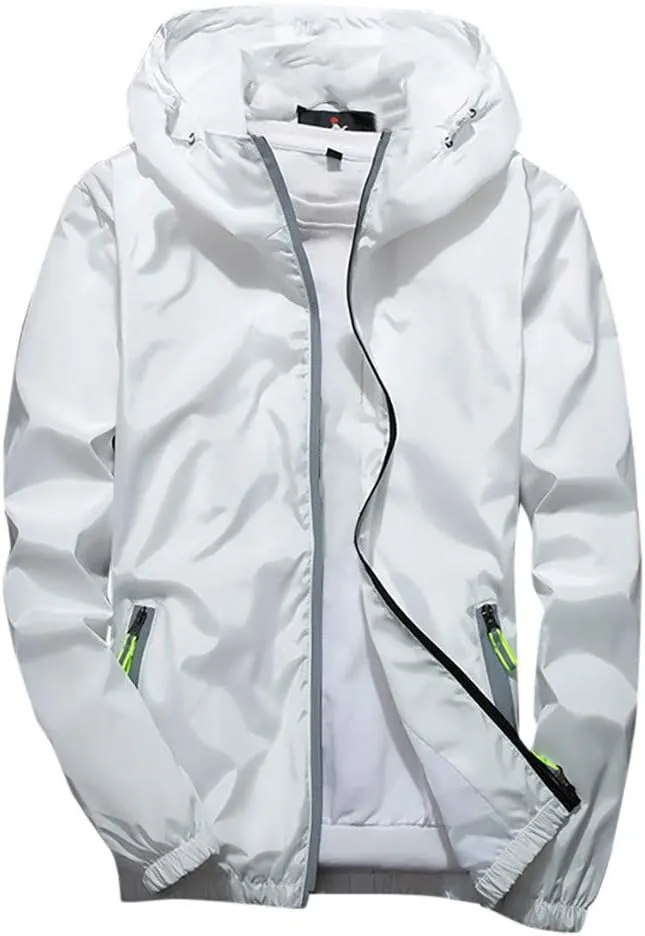 Ymosrh Mens Lightweight Rain Jacket Full Zip Hooded Water Resistant Windproof Hiking Fishing Workout Windbreaker, M-7XL