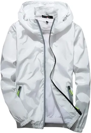 Ymosrh Mens Lightweight Rain Jacket Full Zip Hooded Water Resistant Windproof Hiking Fishing Workout Windbreaker, M-7XL