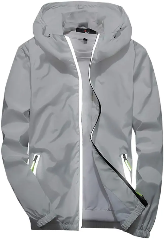 Ymosrh Mens Lightweight Rain Jacket Full Zip Hooded Water Resistant Windproof Hiking Fishing Workout Windbreaker, M-7XL