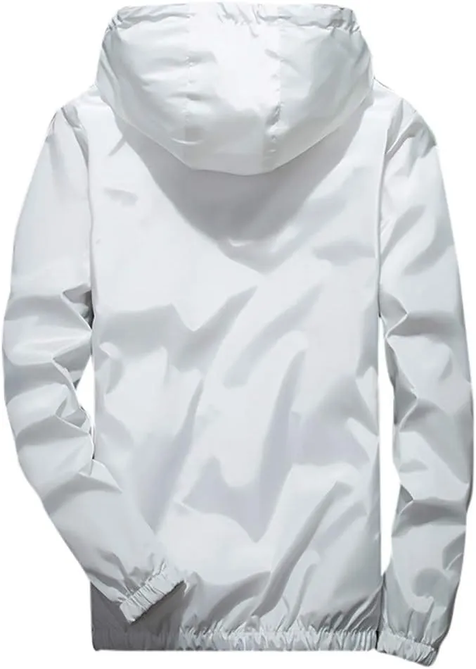 Ymosrh Mens Lightweight Rain Jacket Full Zip Hooded Water Resistant Windproof Hiking Fishing Workout Windbreaker, M-7XL