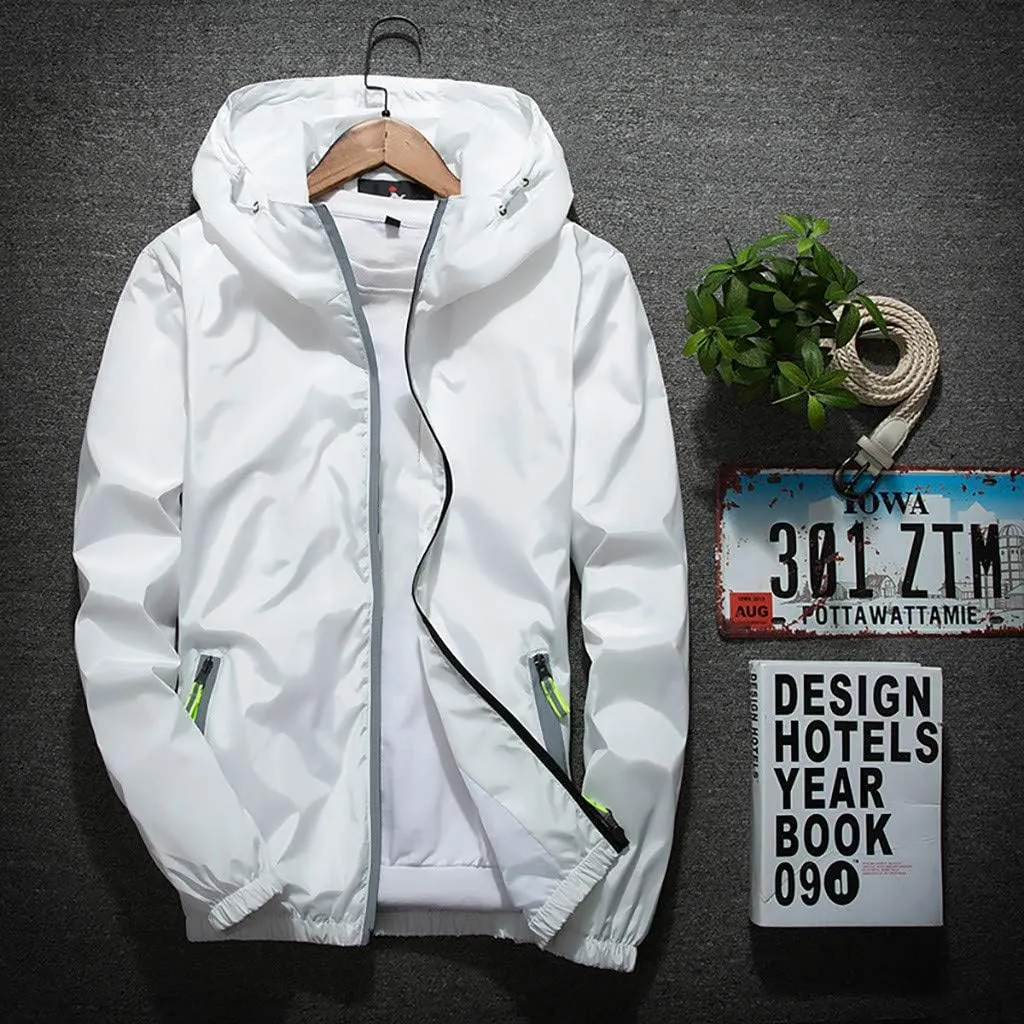 Ymosrh Mens Lightweight Rain Jacket Full Zip Hooded Water Resistant Windproof Hiking Fishing Workout Windbreaker, M-7XL
