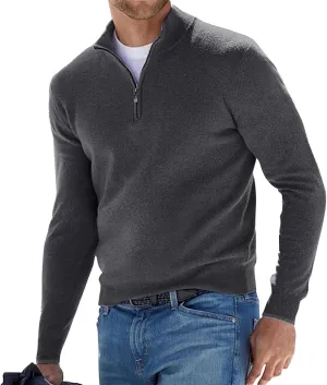 Ymosrh Men's Sweatshirts Casual Classic Zipper High Neck Solid Color Slim Knitted Pullover Sweatshirt, M-5XL