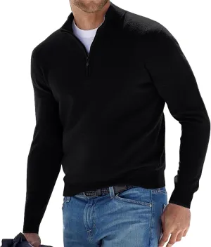 Ymosrh Men's Sweatshirts Casual Classic Zipper High Neck Solid Color Slim Knitted Pullover Sweatshirt, M-5XL
