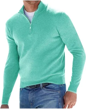 Ymosrh Men's Sweatshirts Casual Classic Zipper High Neck Solid Color Slim Knitted Pullover Sweatshirt, M-5XL