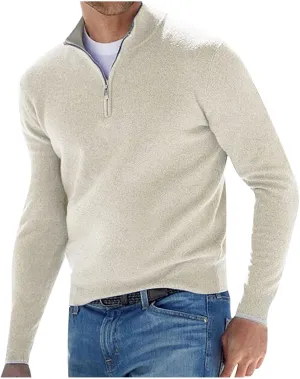 Ymosrh Men's Sweatshirts Casual Classic Zipper High Neck Solid Color Slim Knitted Pullover Sweatshirt, M-5XL