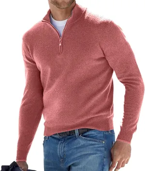 Ymosrh Men's Sweatshirts Casual Classic Zipper High Neck Solid Color Slim Knitted Pullover Sweatshirt, M-5XL