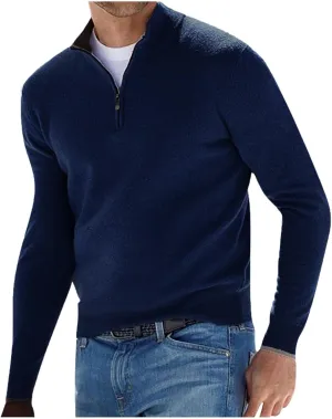 Ymosrh Men's Sweatshirts Casual Classic Zipper High Neck Solid Color Slim Knitted Pullover Sweatshirt, M-5XL