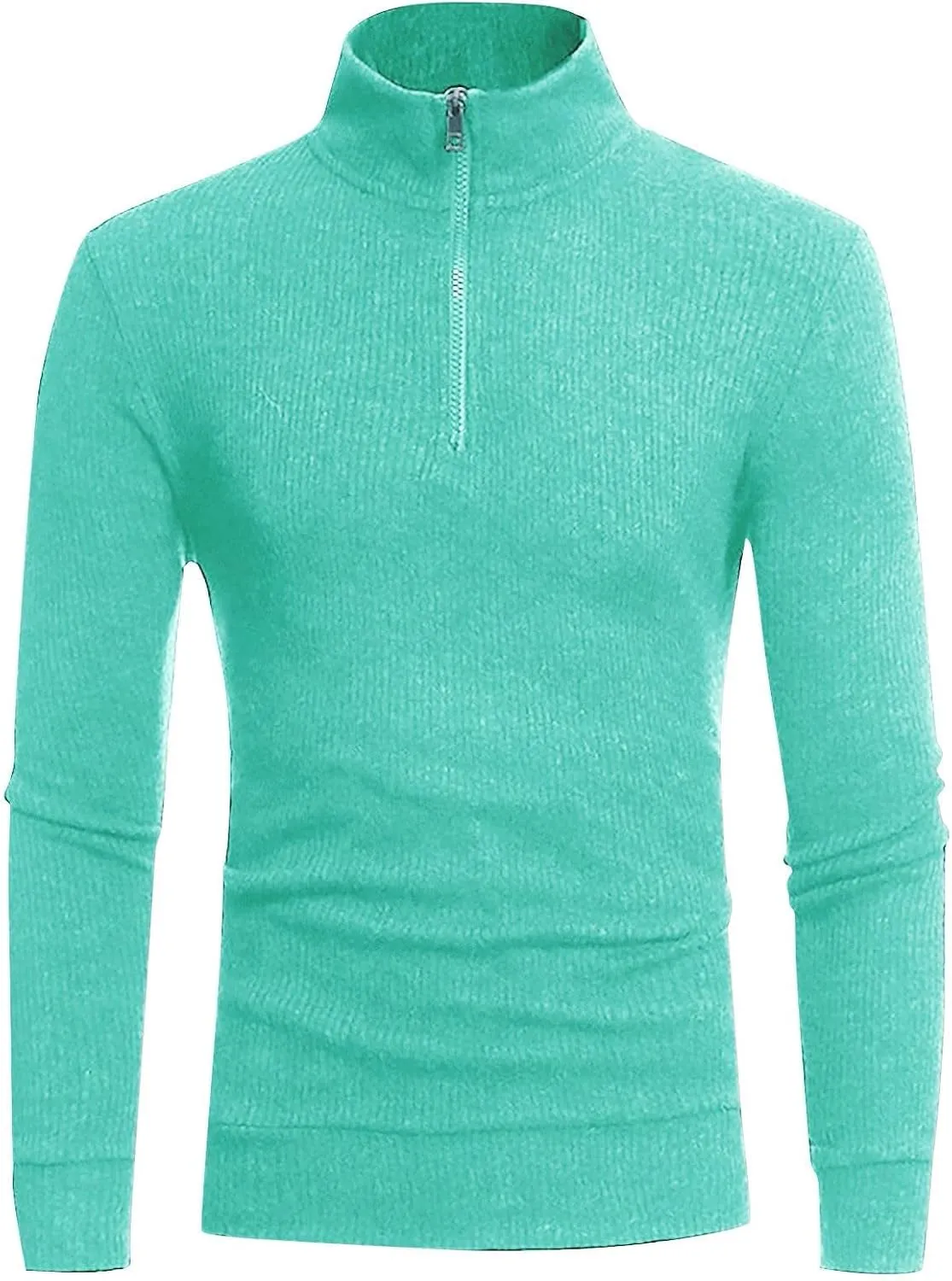 Ymosrh Men's Sweatshirts Casual Classic Zipper High Neck Solid Color Slim Knitted Pullover Sweatshirt, M-5XL