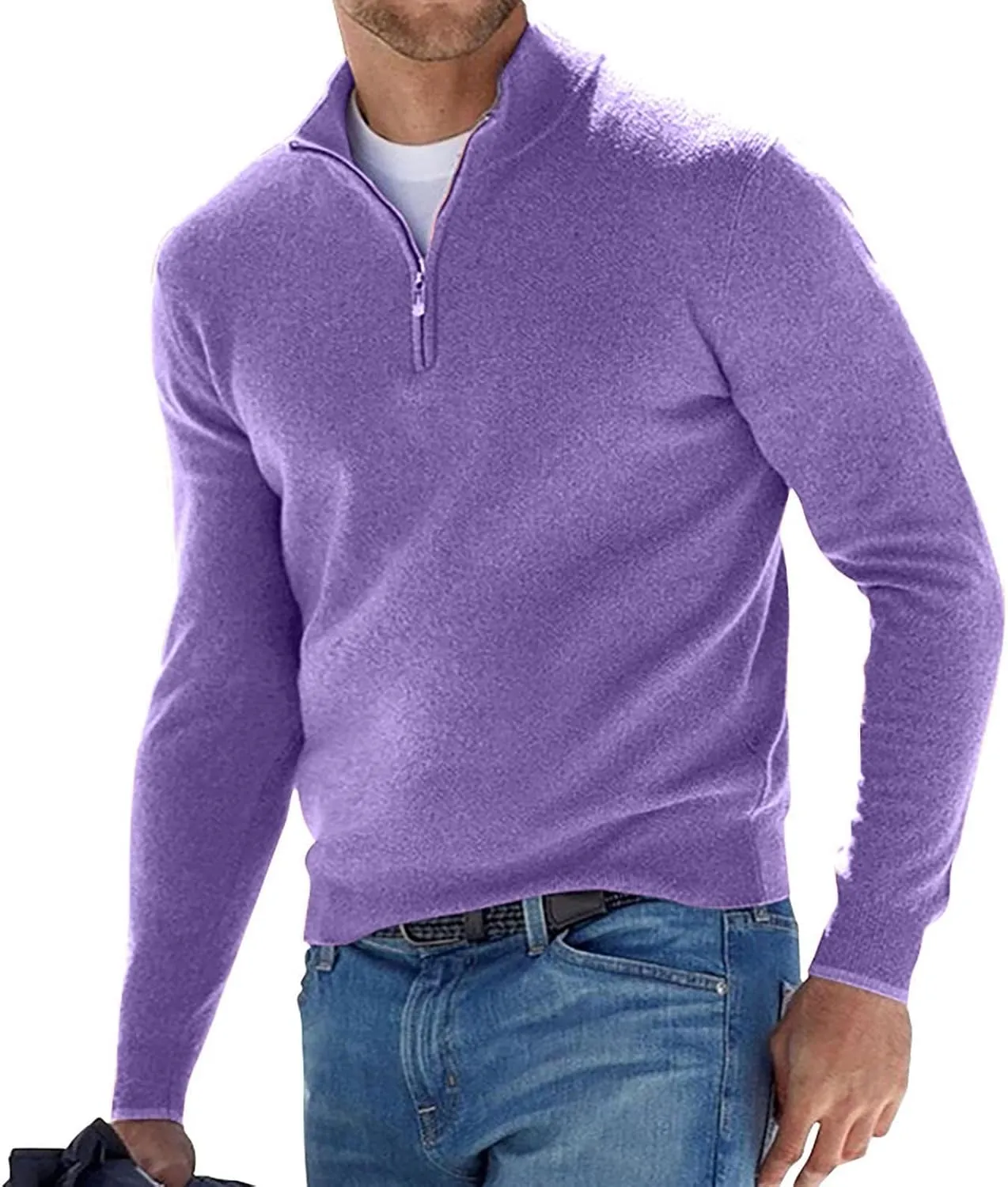 Ymosrh Men's Sweatshirts Casual Classic Zipper High Neck Solid Color Slim Multicolor Pullover Crewneck Sweatshirt, M-5XL
