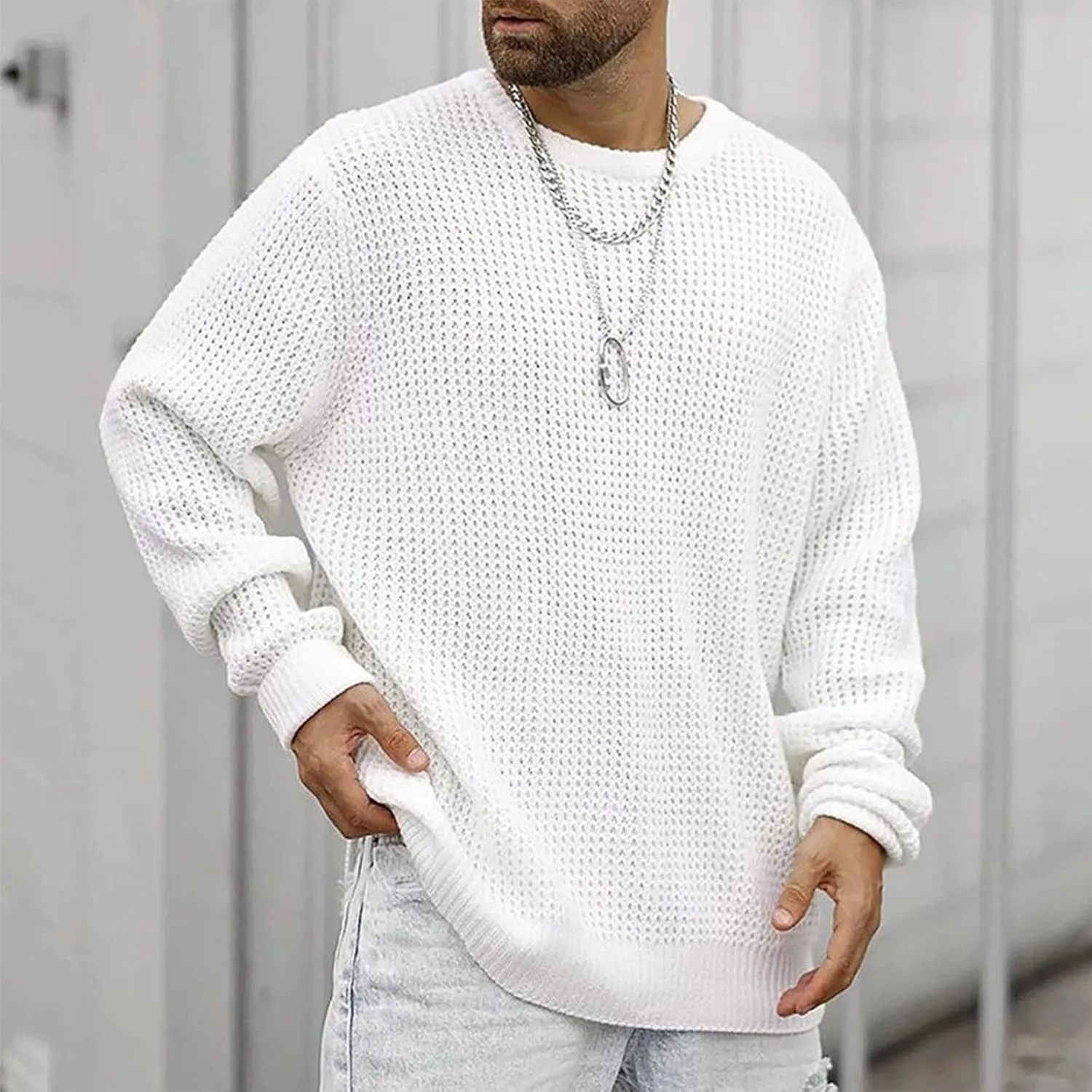 Ymosrh Men's Sweatshirts New Round Neck Solid Color Loose Pullover Sweater Youth Fashion Casual Top Sweatshirt, XL-3XL