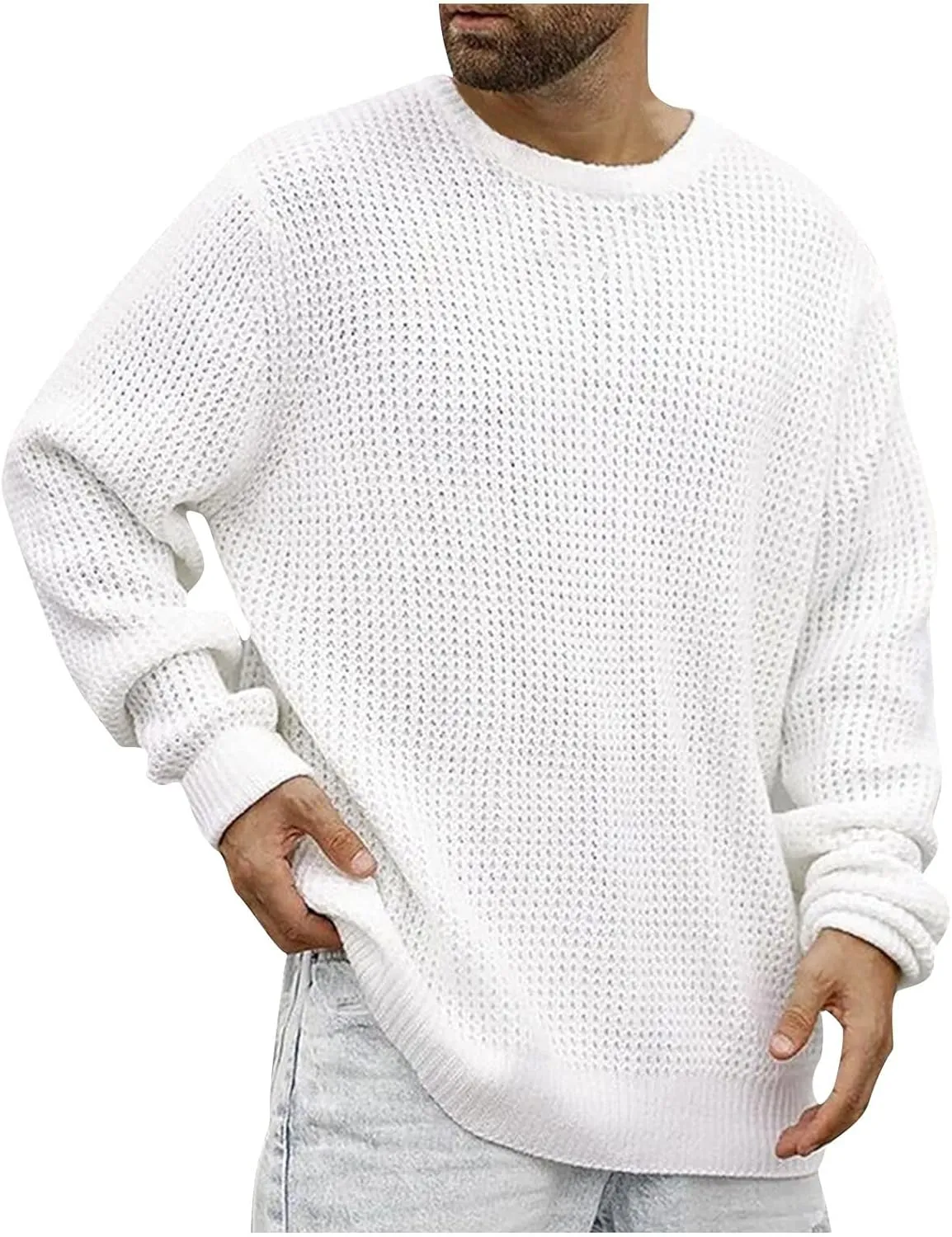 Ymosrh Men's Sweatshirts New Round Neck Solid Color Loose Pullover Sweater Youth Fashion Casual Top Sweatshirt, XL-3XL